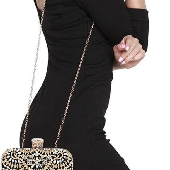 Rhinestone Evening Bag Clutch Purse Glitter Crystal Prom Handbag Women - Picture 6 of 8